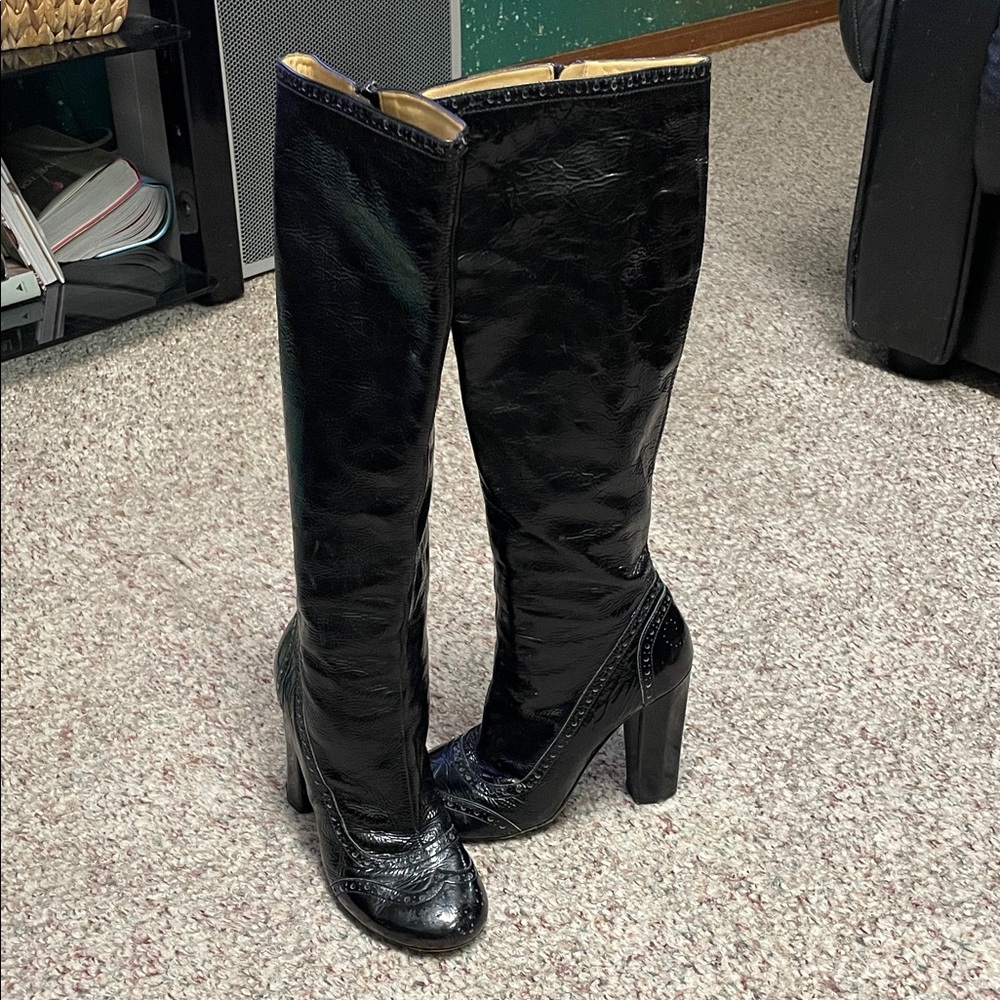 Miu miu Black Knee-High Women's patent leather heeled Boots-